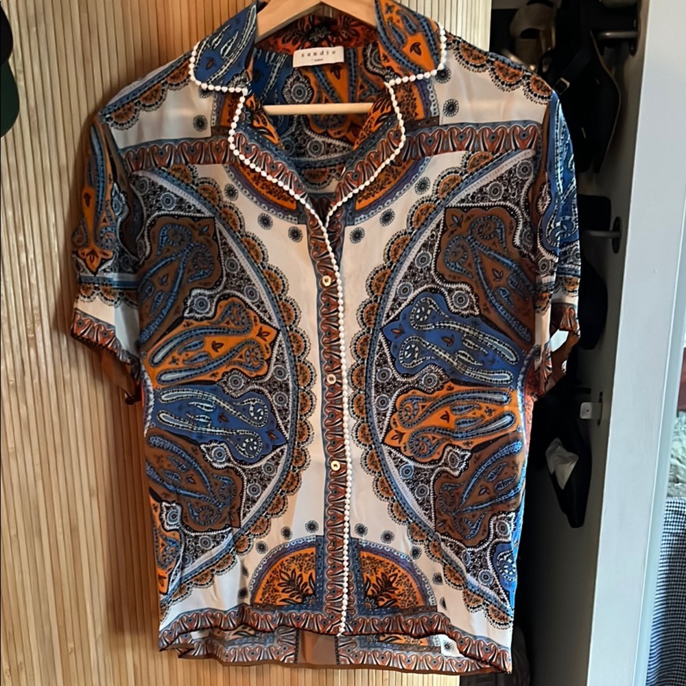 Sandro Blue and Orange Button Down Shirt